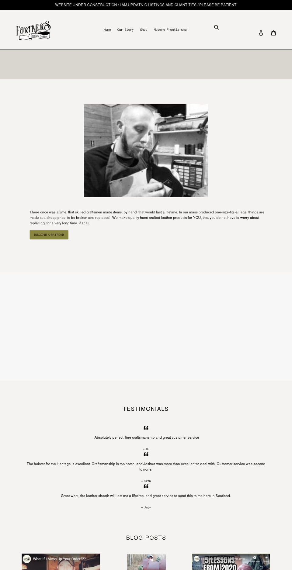 website Shopify theme site example fortnersfrontierleather.com