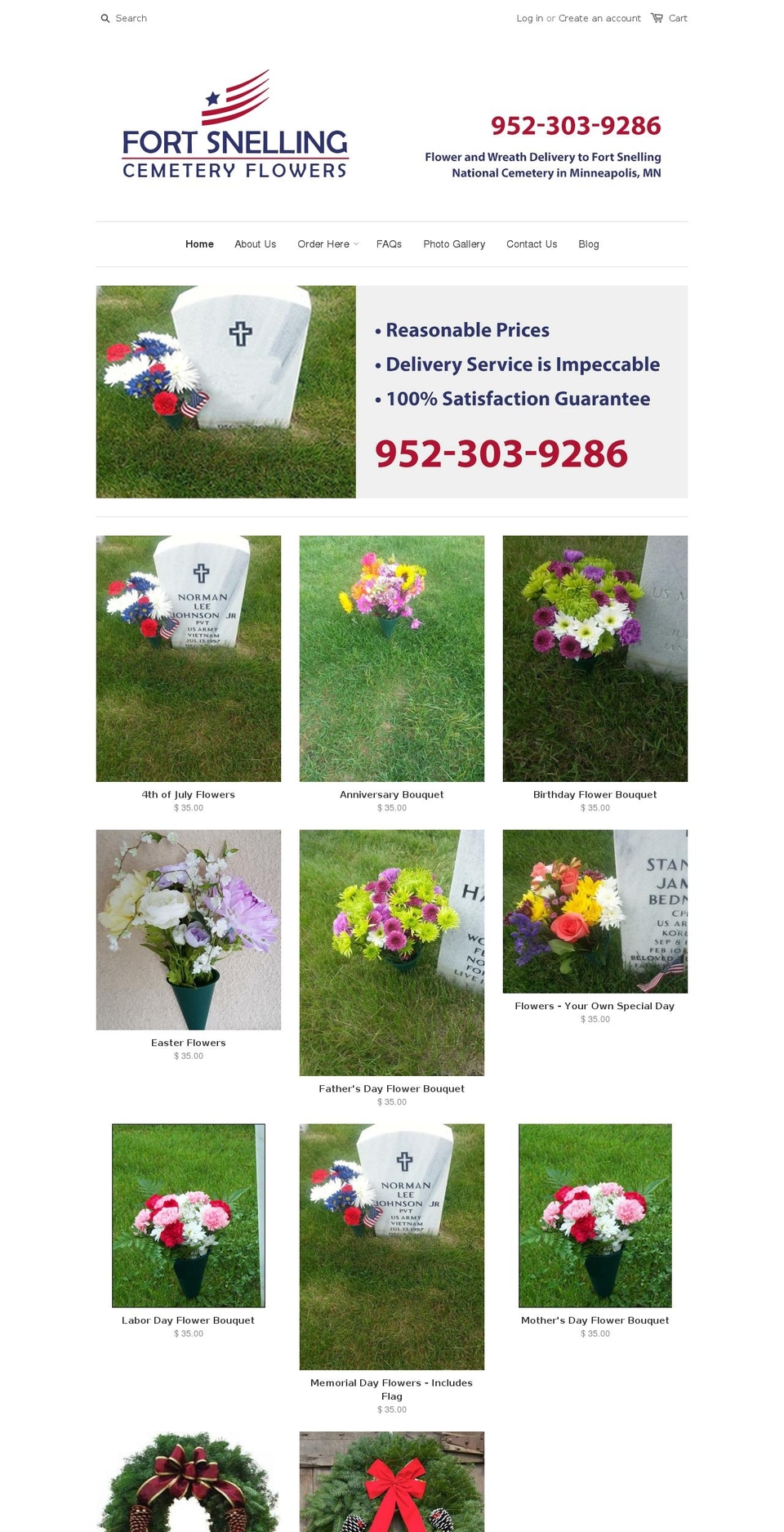fortsnellingcemeteryflowers.com shopify website screenshot