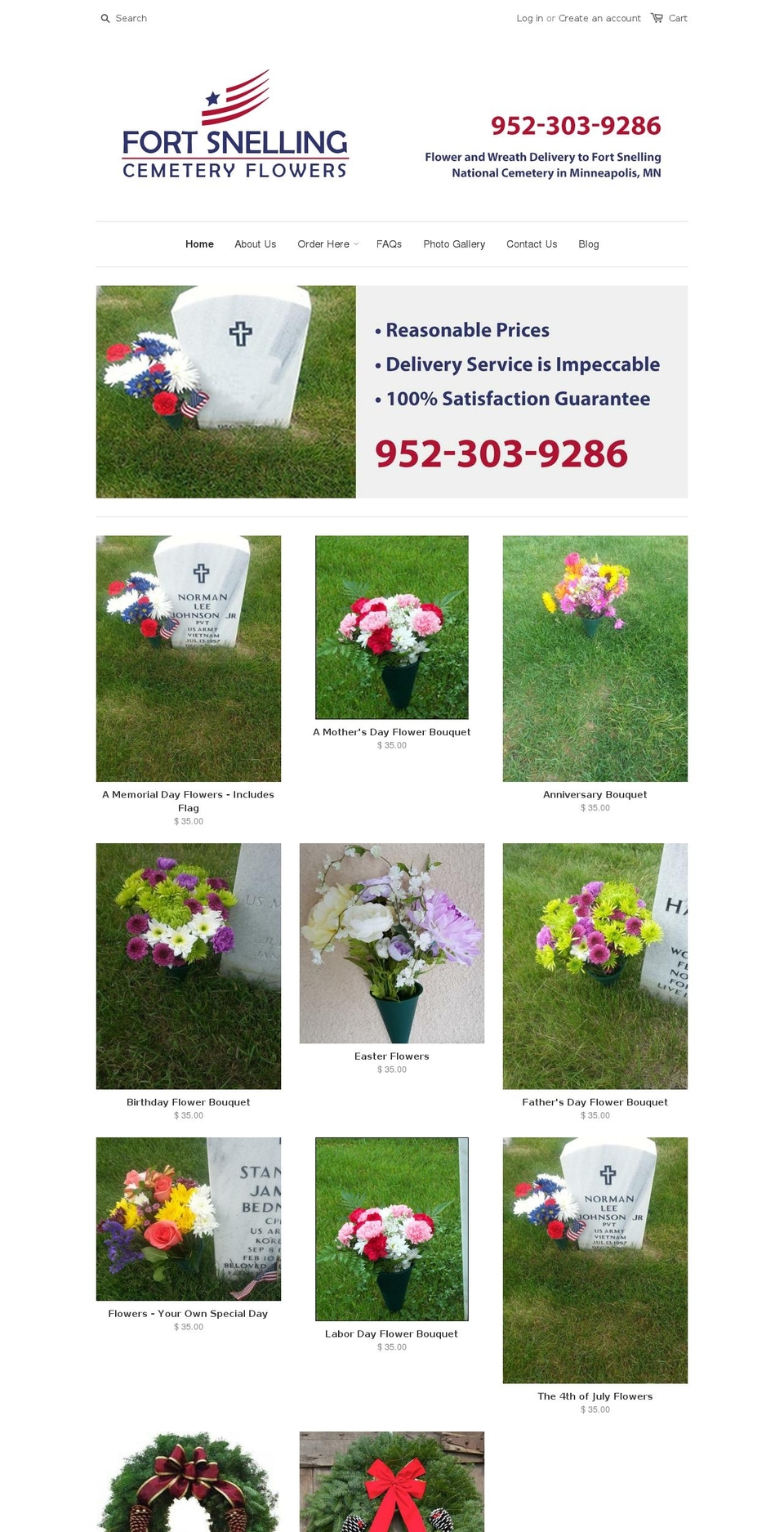 fortsnellingcemeterywreaths.com — Shopify storefront screenshot