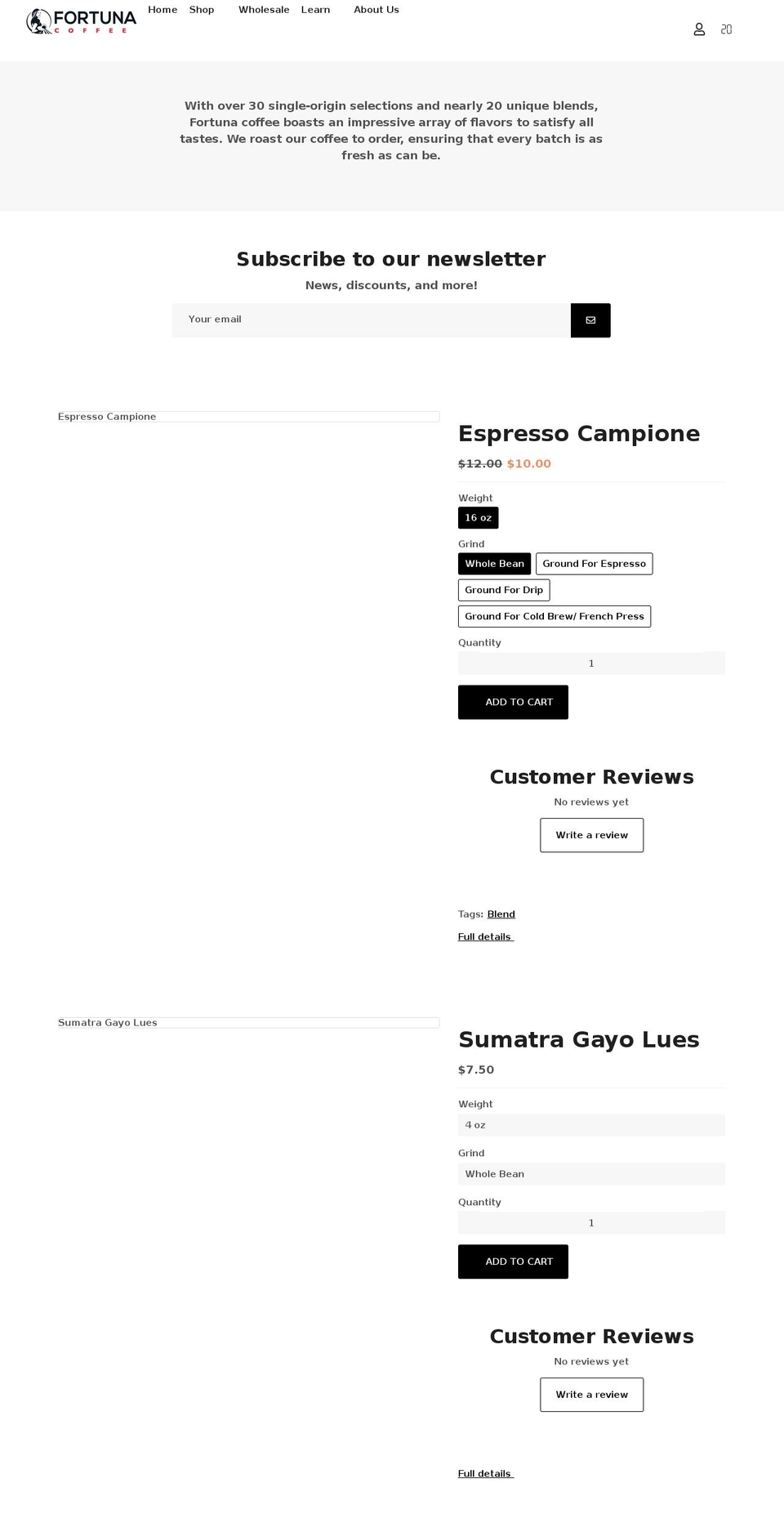 fortunacoffee.com shopify website screenshot