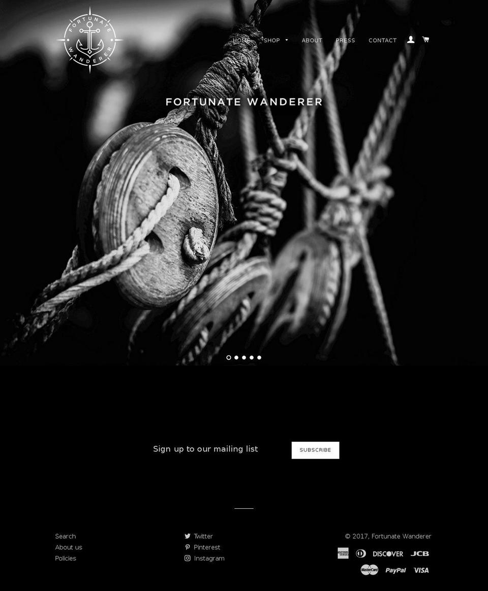 fortunatewanderer.com shopify website screenshot