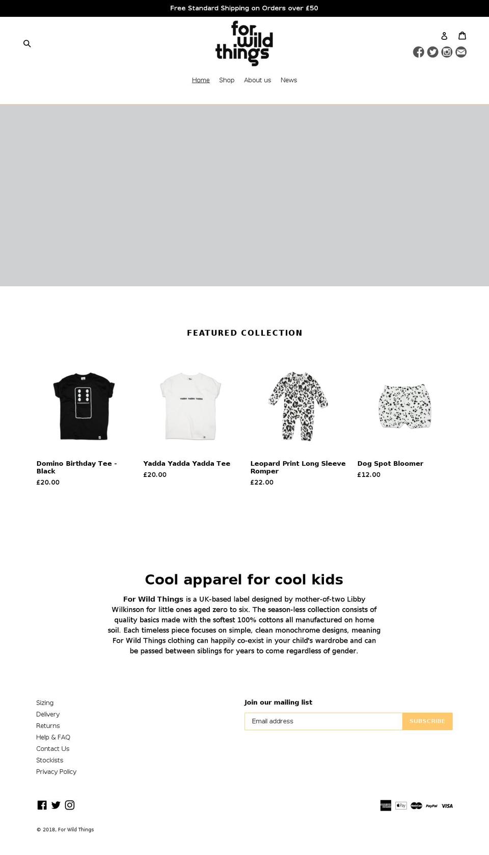 forwildthings.com — Shopify storefront screenshot