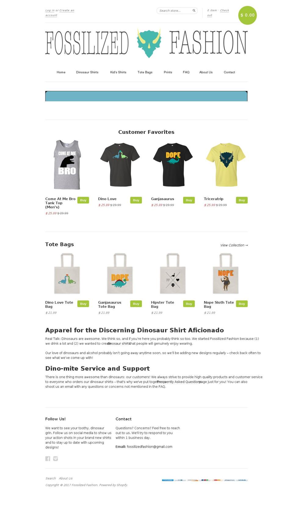 fossilizedfashion.com shopify website screenshot