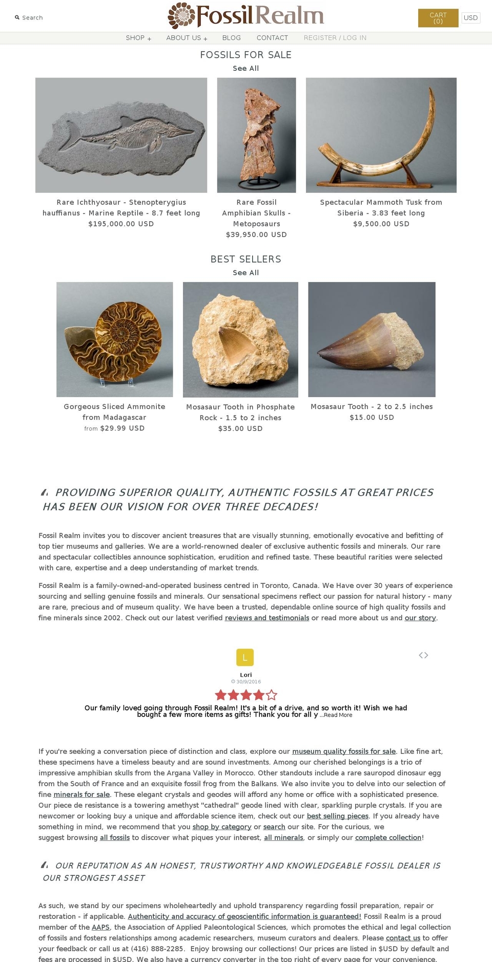 fossilrealm.com shopify website screenshot