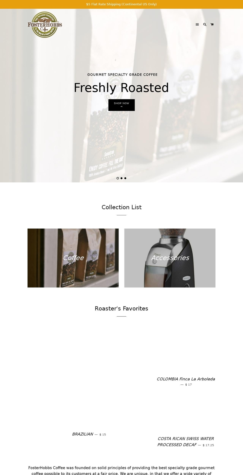 fosterhobbscoffee.com — Shopify storefront screenshot