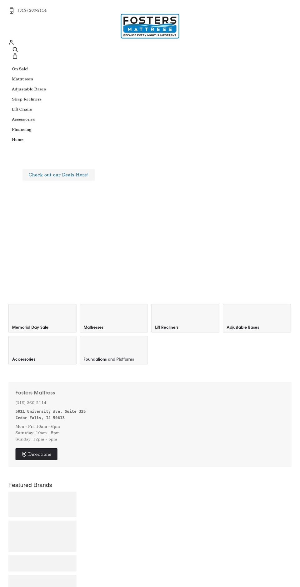 fostersmattress.com shopify website screenshot