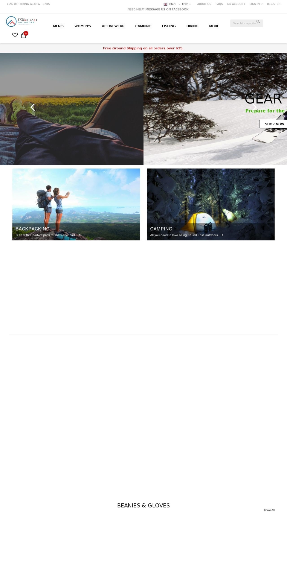 foundlostoutdoors.com shopify website screenshot