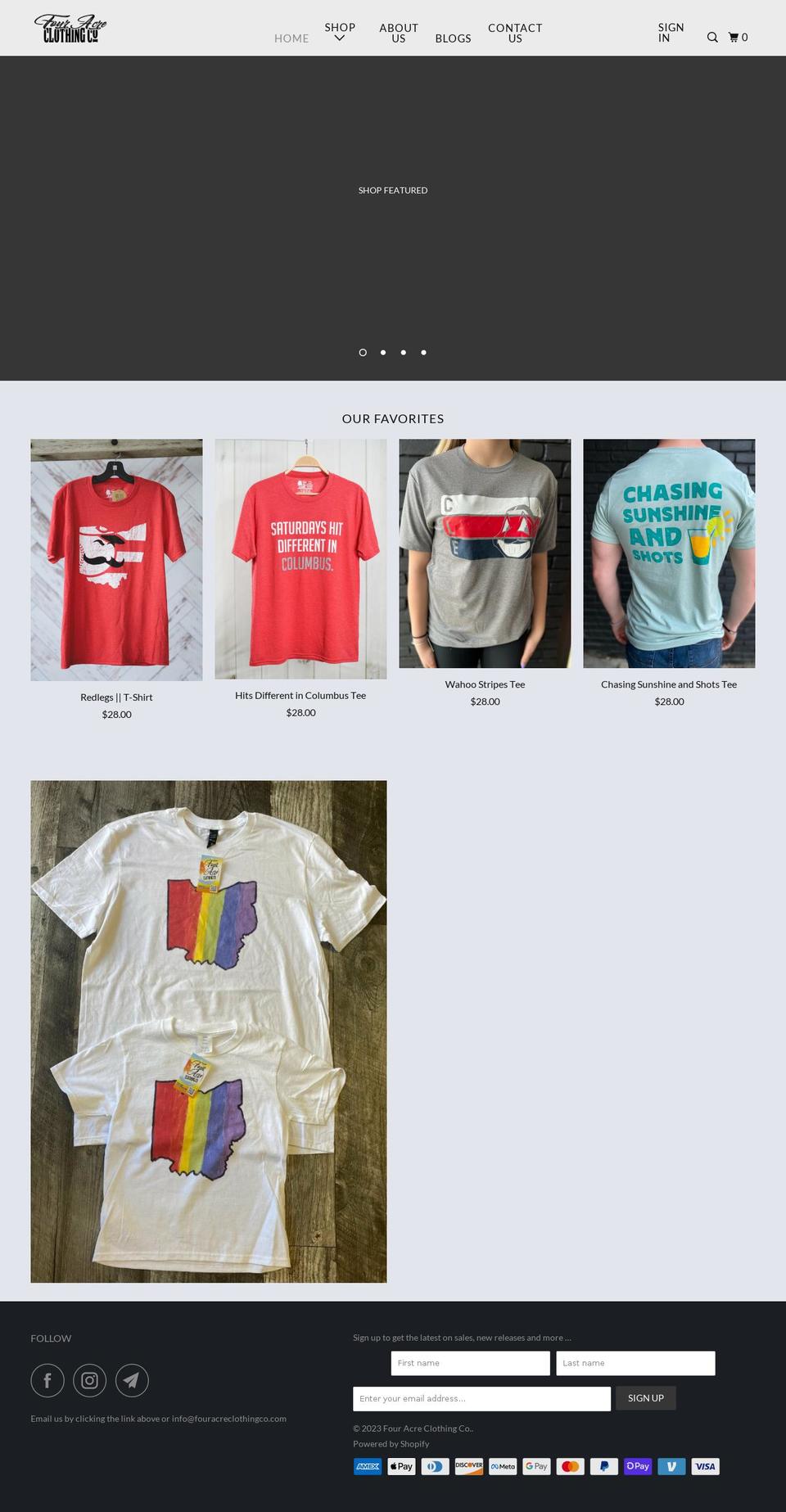 fouracreclothingco.com shopify website screenshot