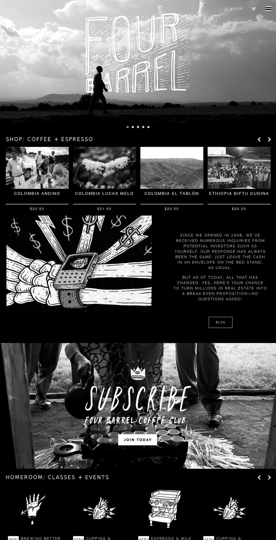 Coffee Shopify theme site example fourbarrelcoffee.com