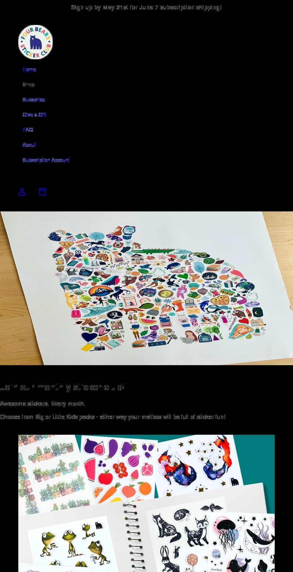 fourbearsstickerclub.ca shopify website screenshot