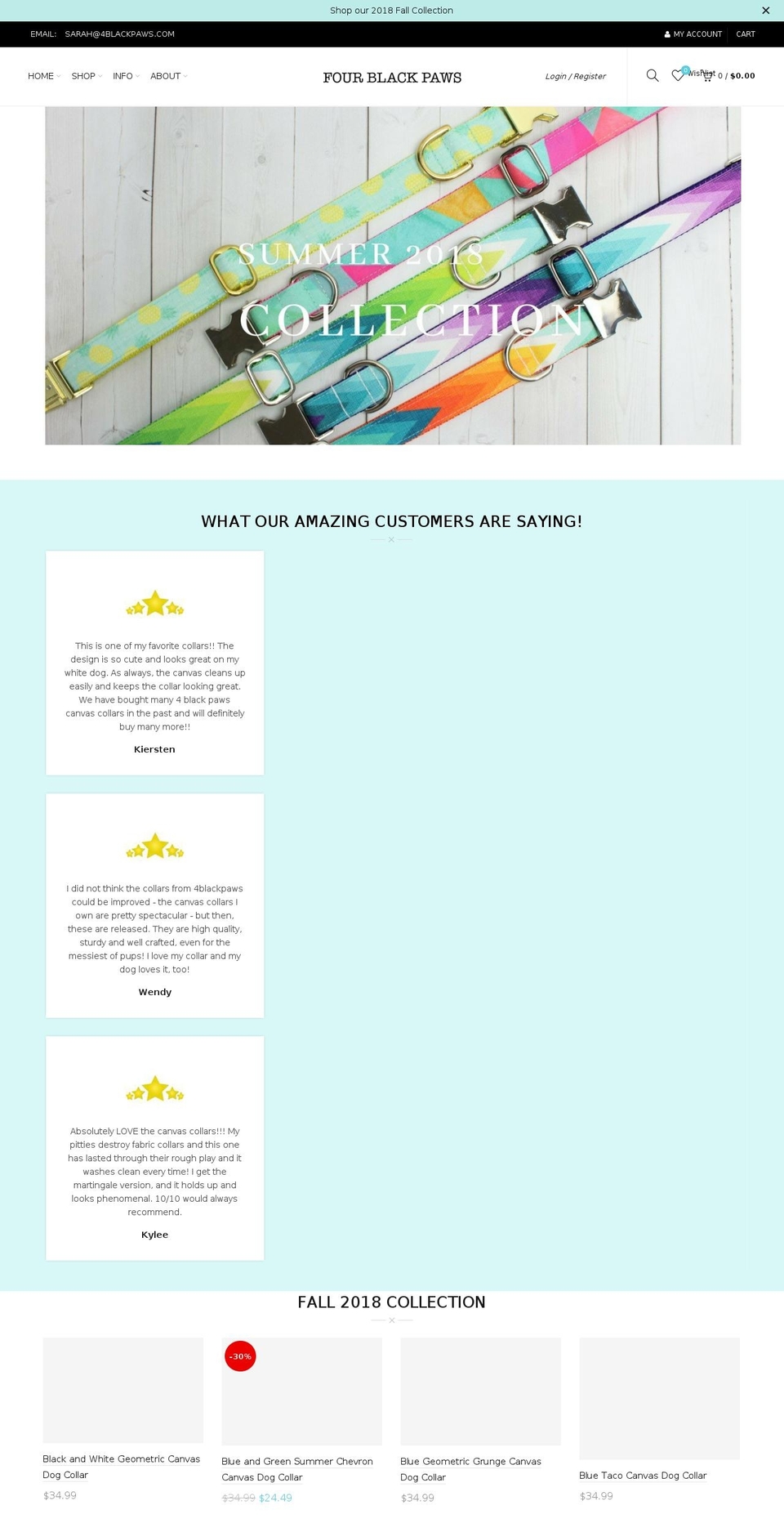 fourblackpaws.com — Shopify storefront screenshot
