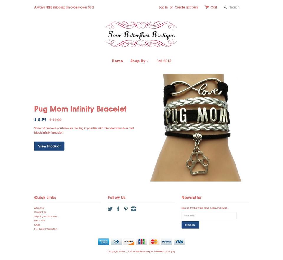 fourbutterflies.com shopify website screenshot