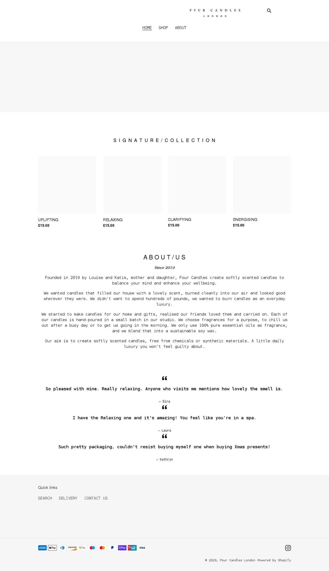fourcandleslondon.co.uk shopify website screenshot