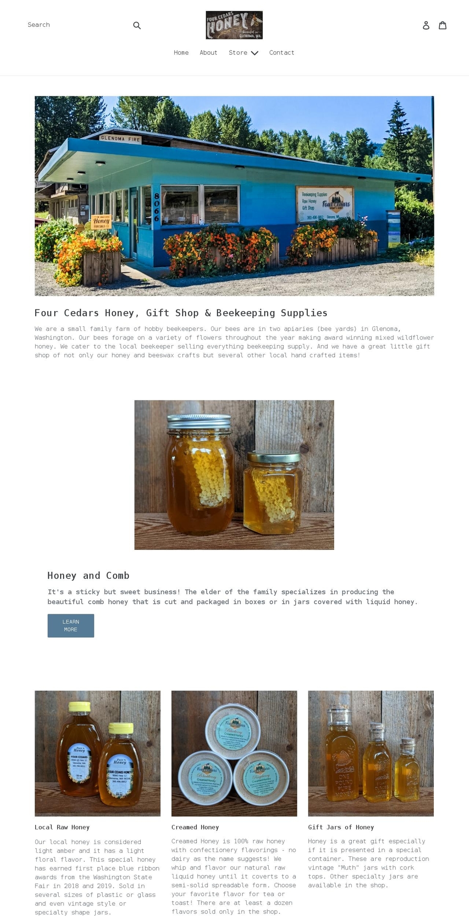 fourcedarsapiary.com shopify website screenshot