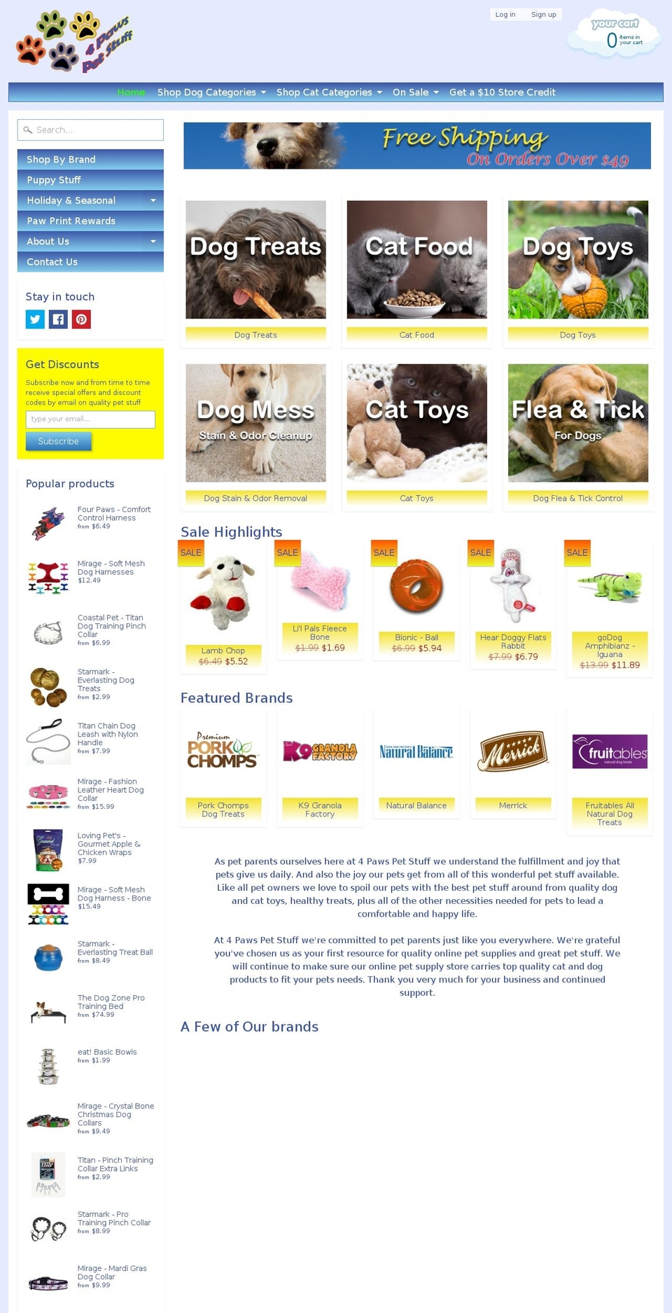 fourpawspetstuff.com — Shopify storefront screenshot