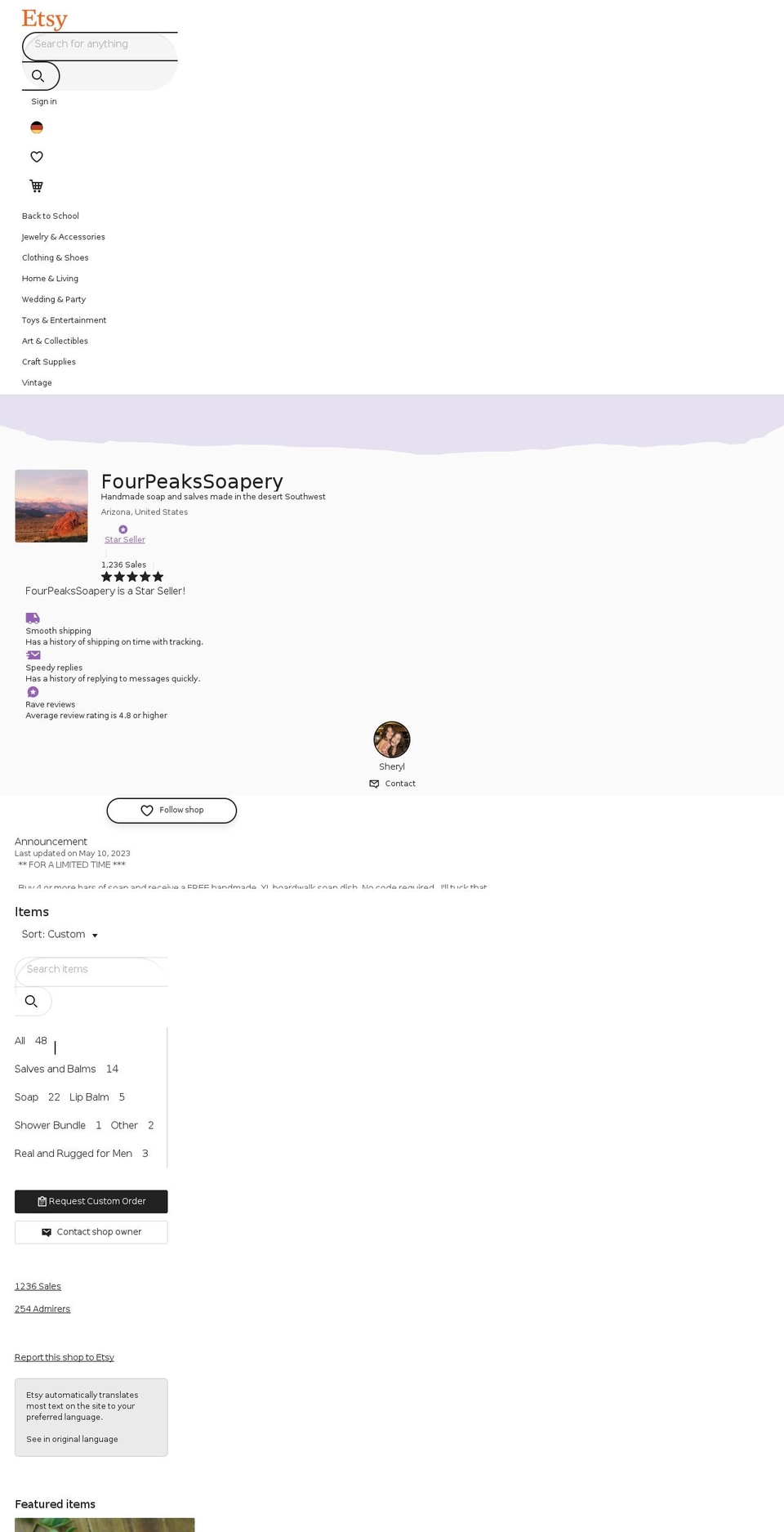 fourpeakssoapery.com — Shopify storefront screenshot