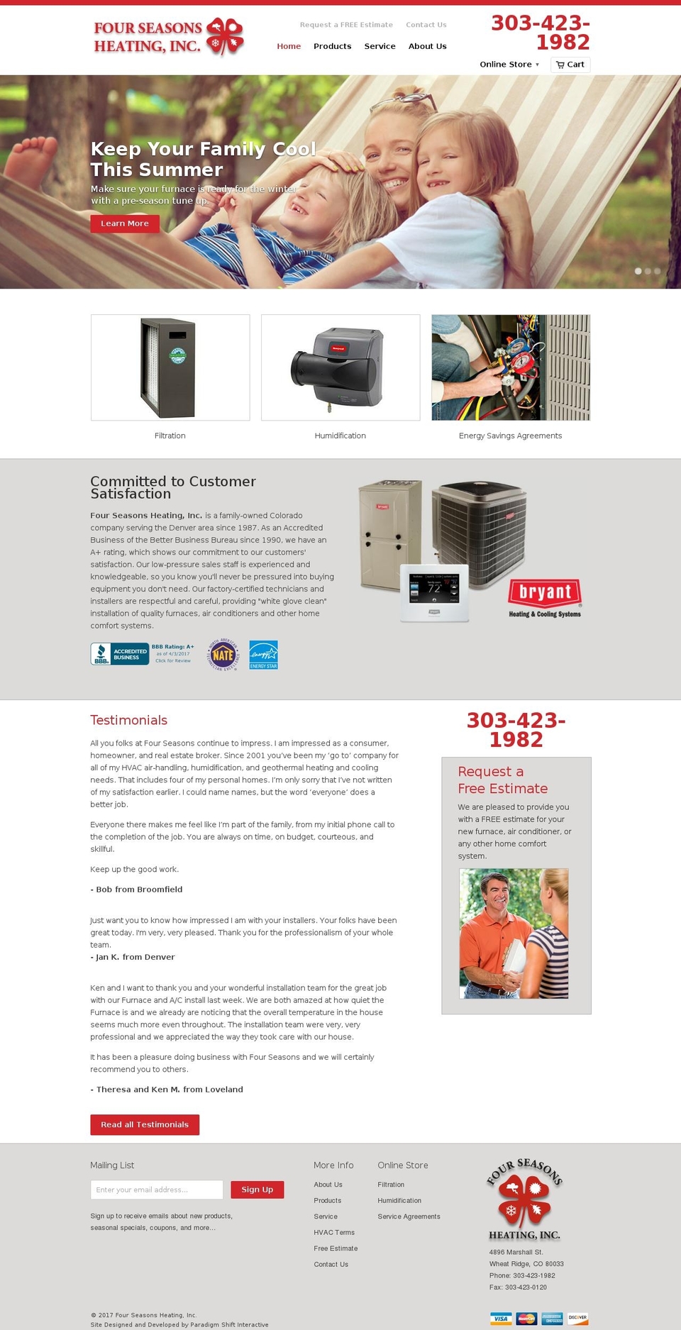 fourseasonsheatinginc.com shopify website screenshot