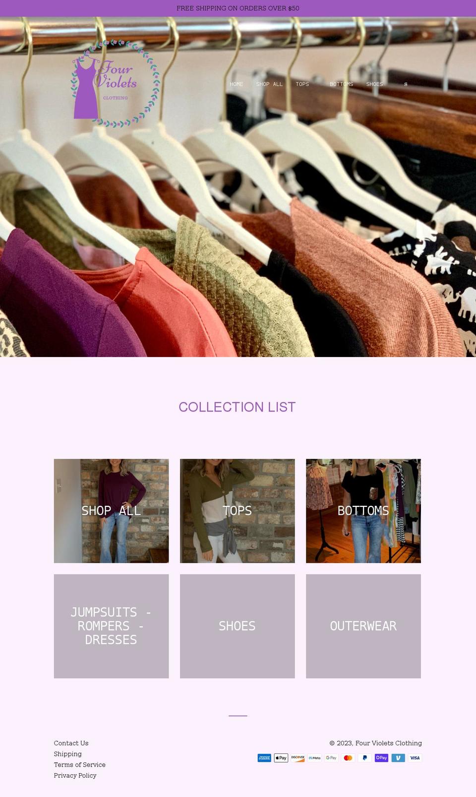 fourvioletsclothing.com shopify website screenshot