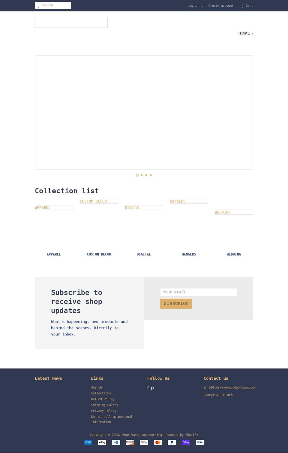 fourwaveswoodworking.com shopify website screenshot