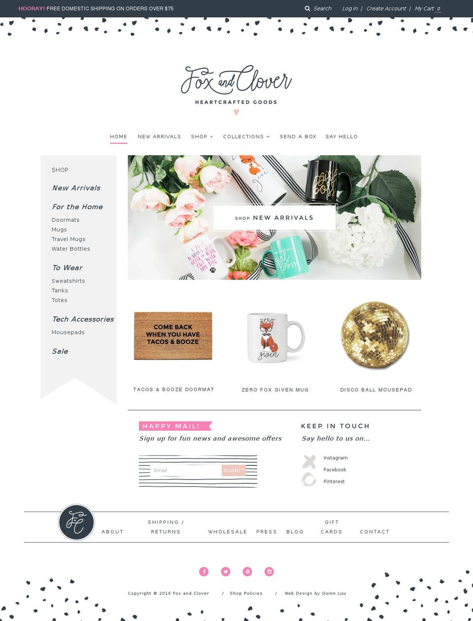 foxandclover.com shopify website screenshot