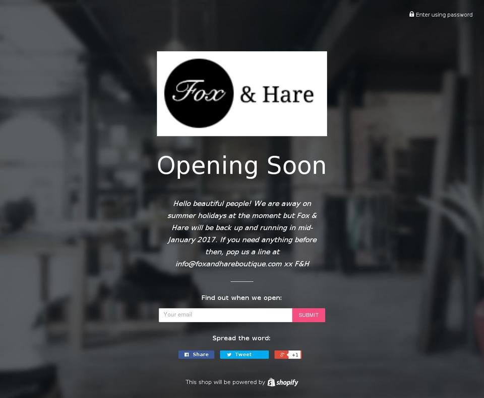 foxandhareboutique.com shopify website screenshot