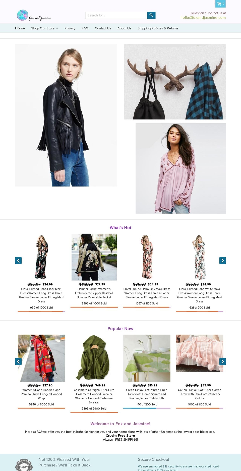 foxandjasmine.com — Shopify storefront screenshot