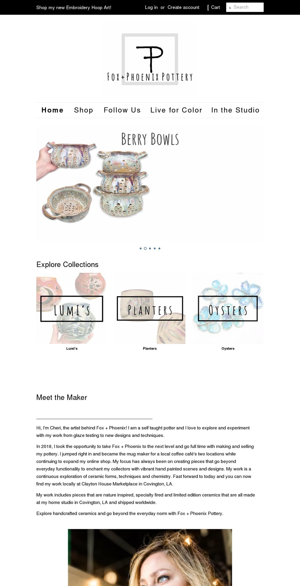 foxandphoenixpottery.com shopify website screenshot
