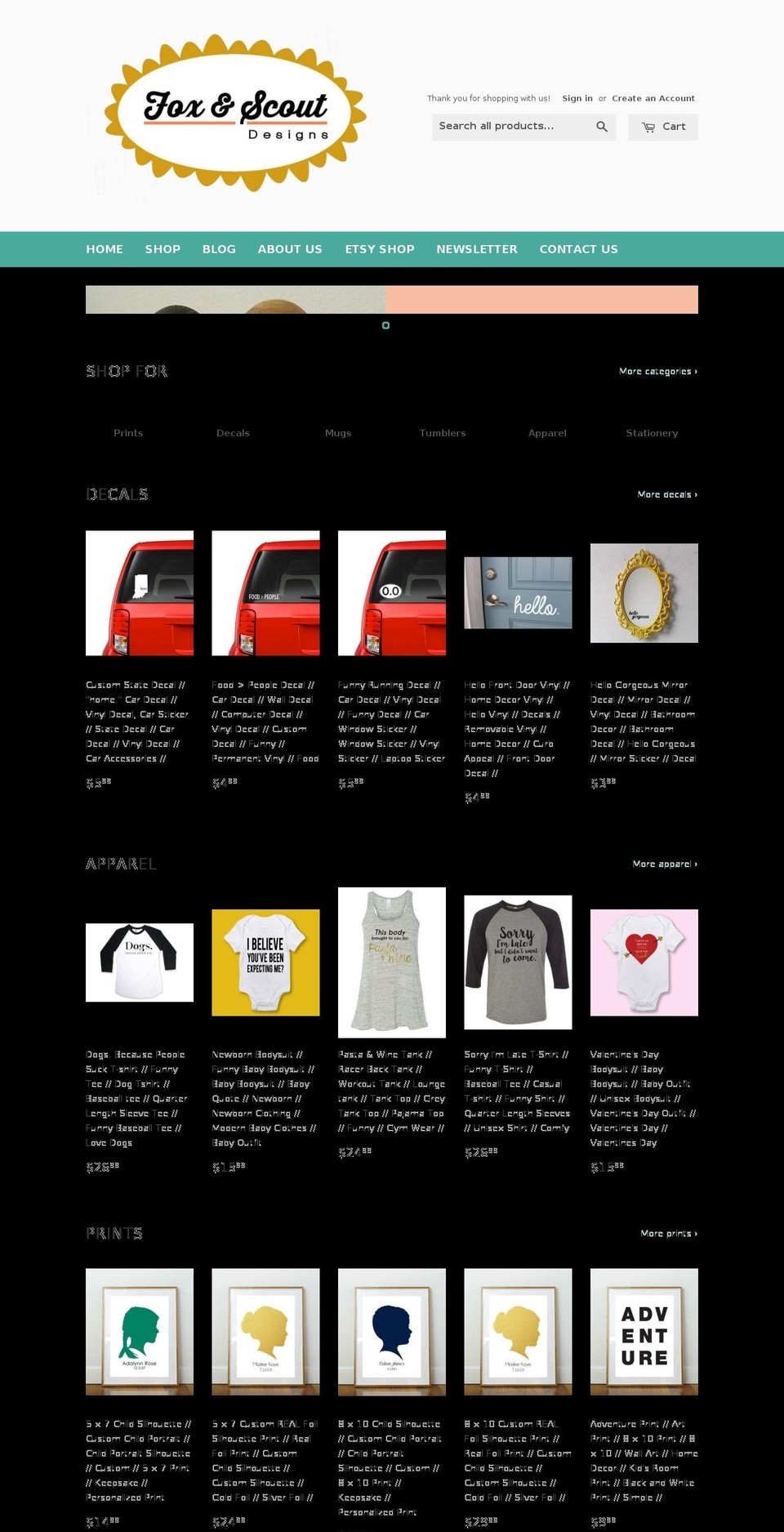 foxandscoutdesigns.com shopify website screenshot