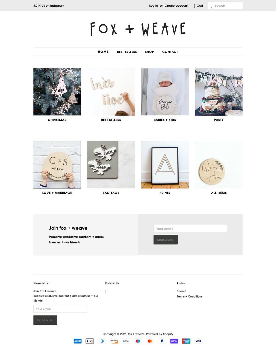 foxandweave.co.uk shopify website screenshot