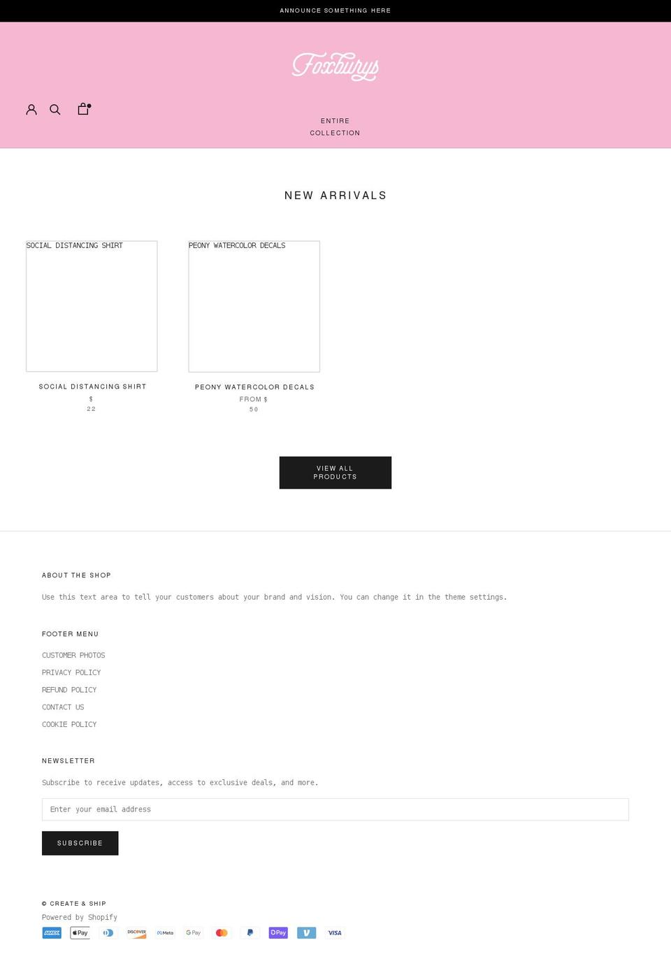 foxburys.com shopify website screenshot