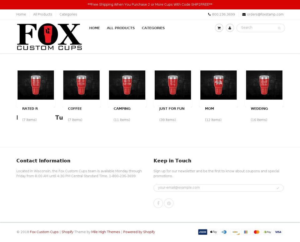 foxcustomcups.com — Shopify storefront screenshot