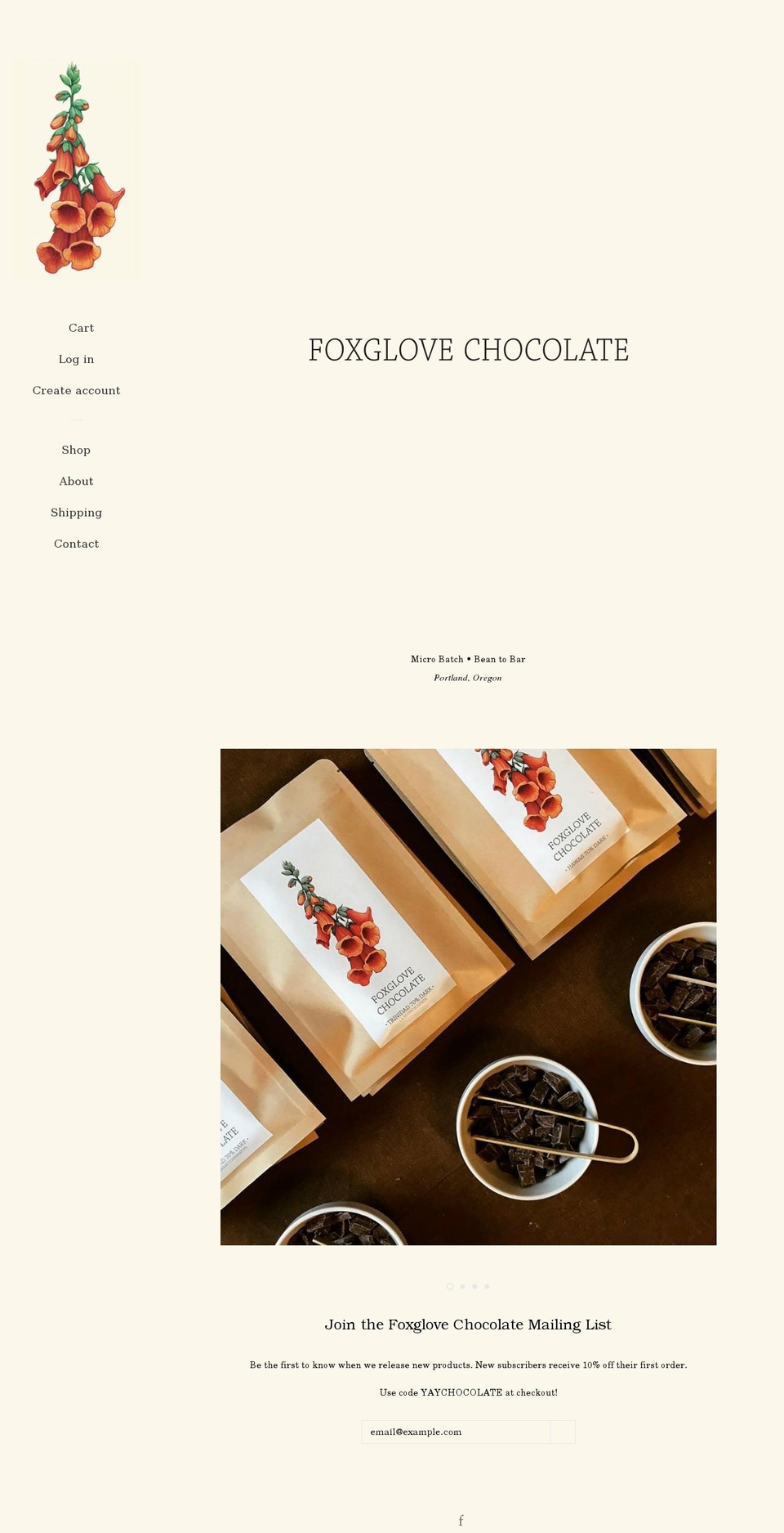 foxglovechocolate.com shopify website screenshot