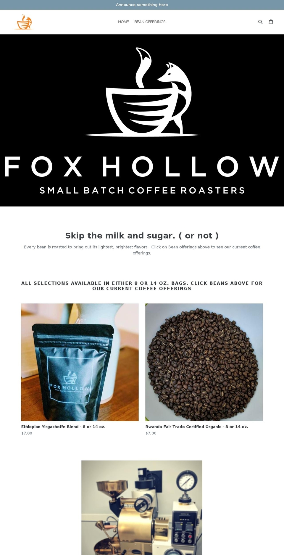 foxhollowroasters.com — Shopify storefront screenshot