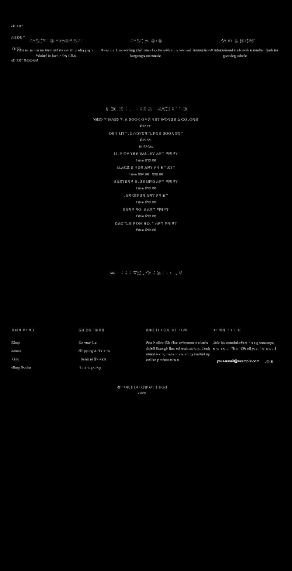 foxhollowstudios.com shopify website screenshot
