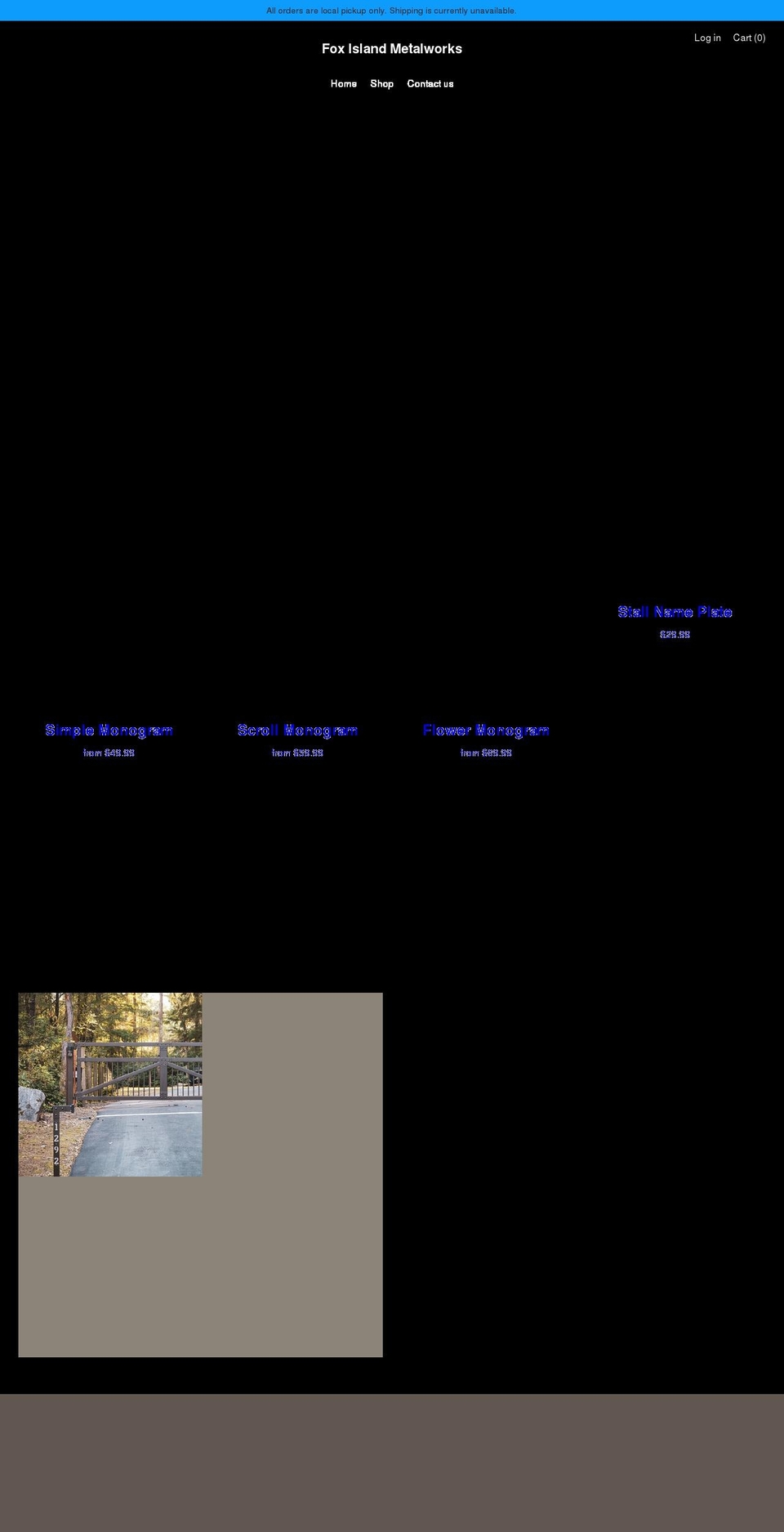 foxislandmetalworks.com shopify website screenshot