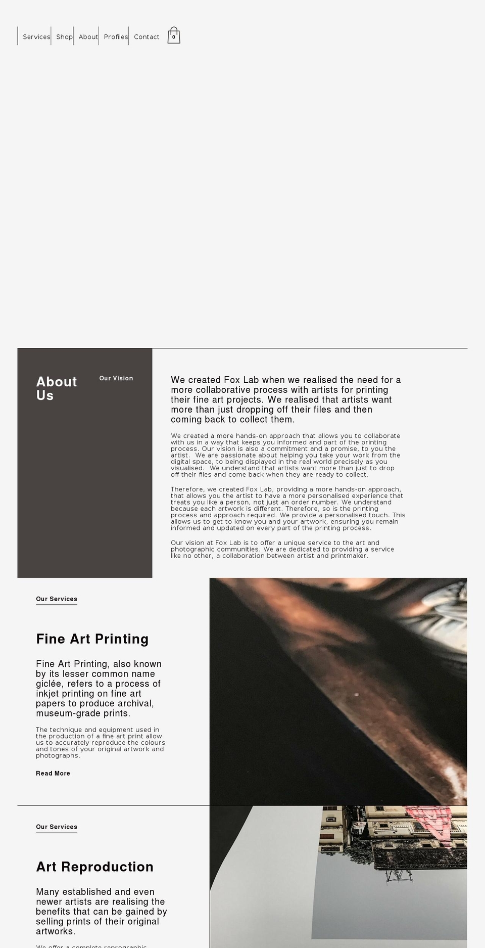 foxlabfineart.com shopify website screenshot