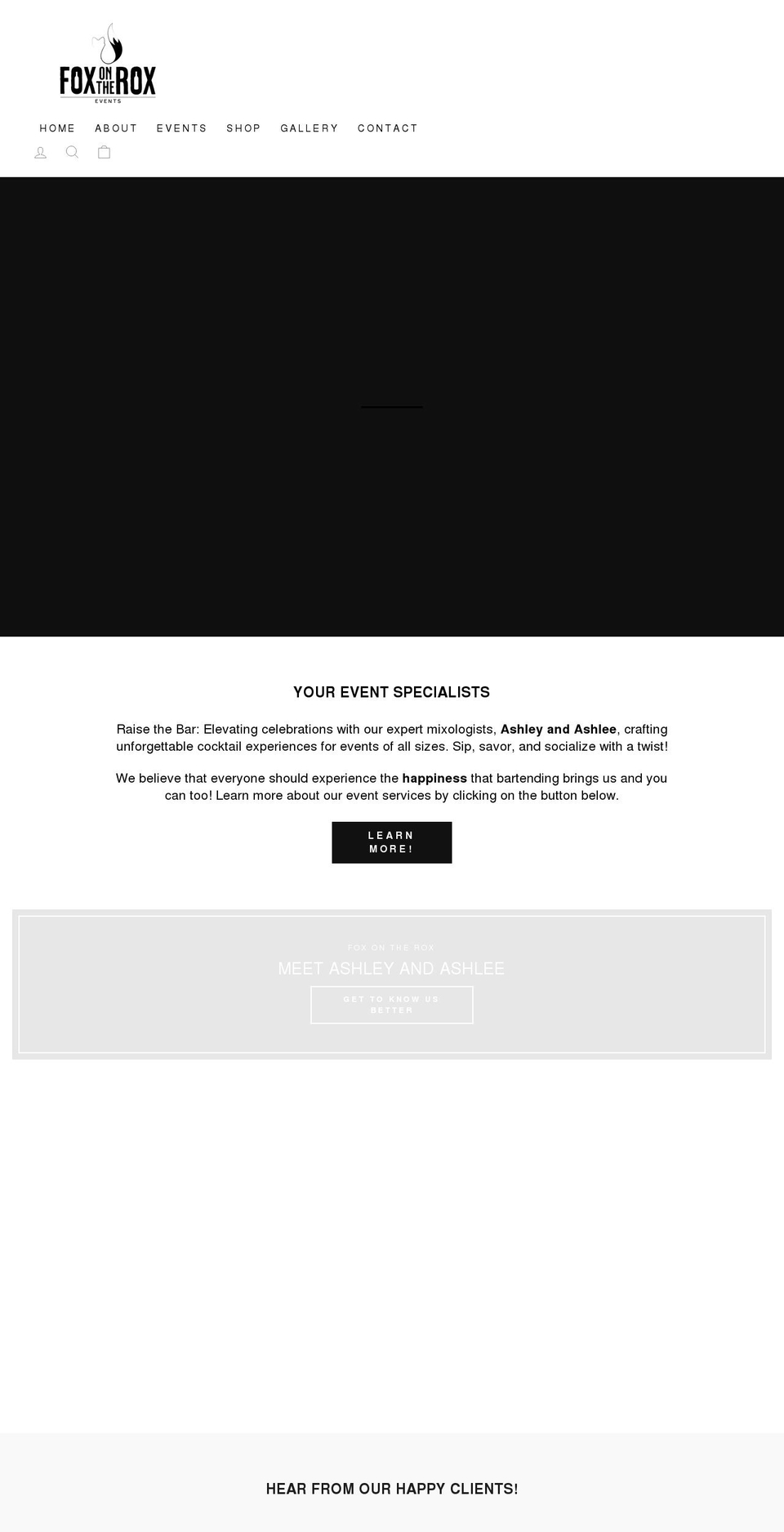 foxroxevents.com shopify website screenshot