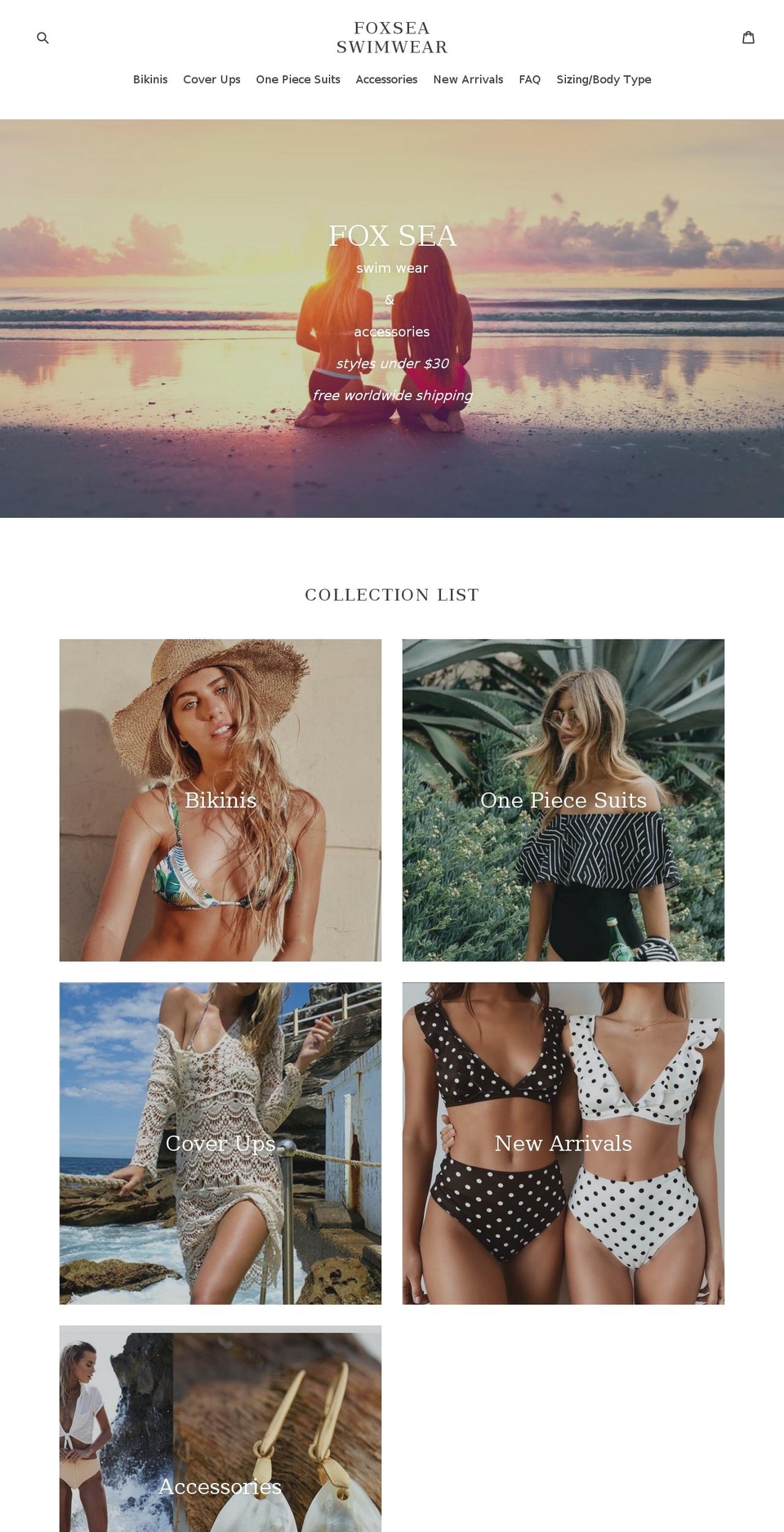 foxseaswimwear.com shopify website screenshot