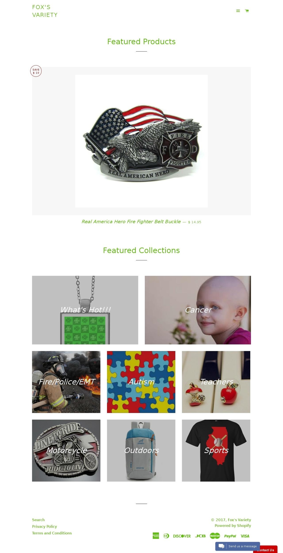 foxsvariety.com shopify website screenshot