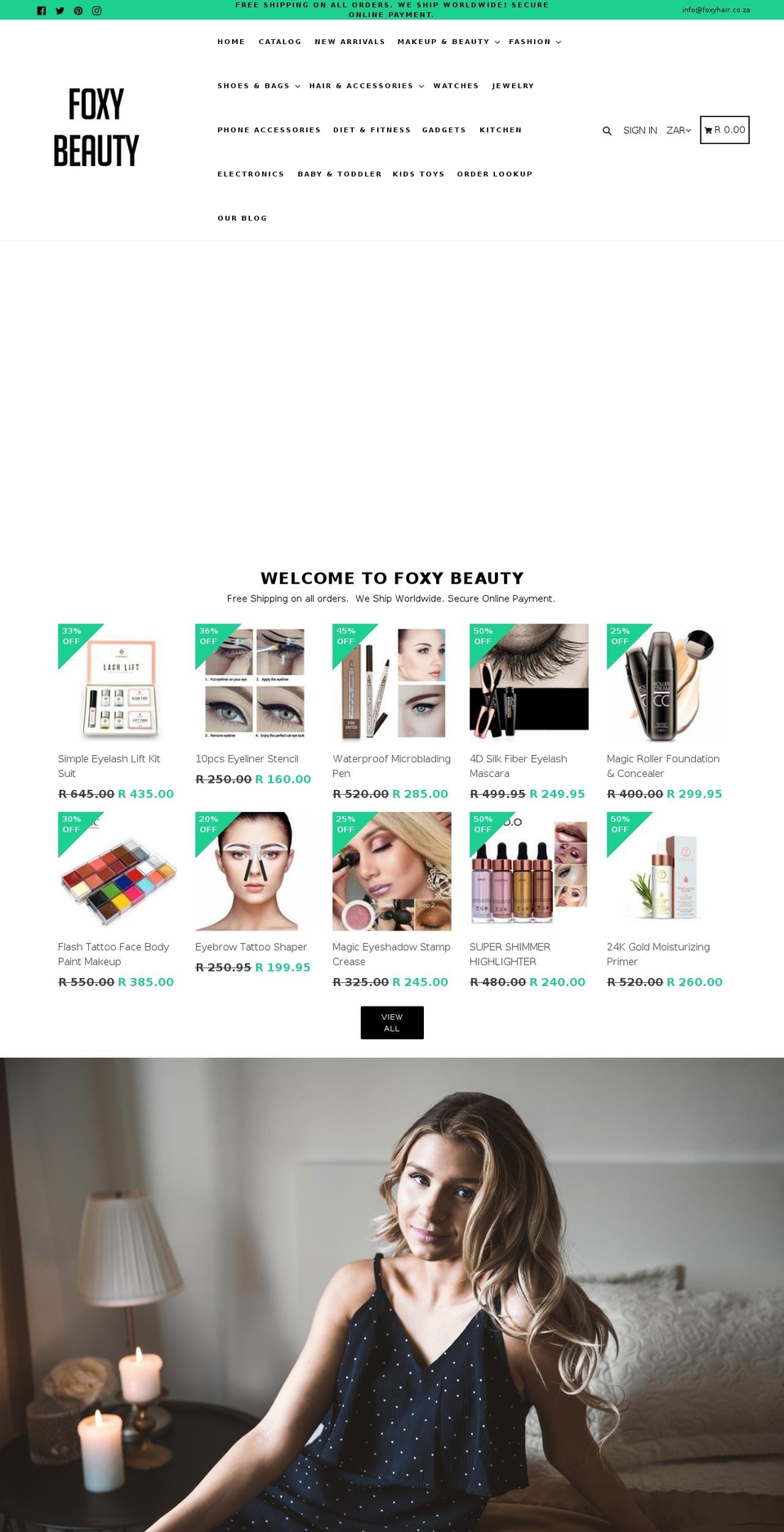 foxybeauty.co.za shopify website screenshot