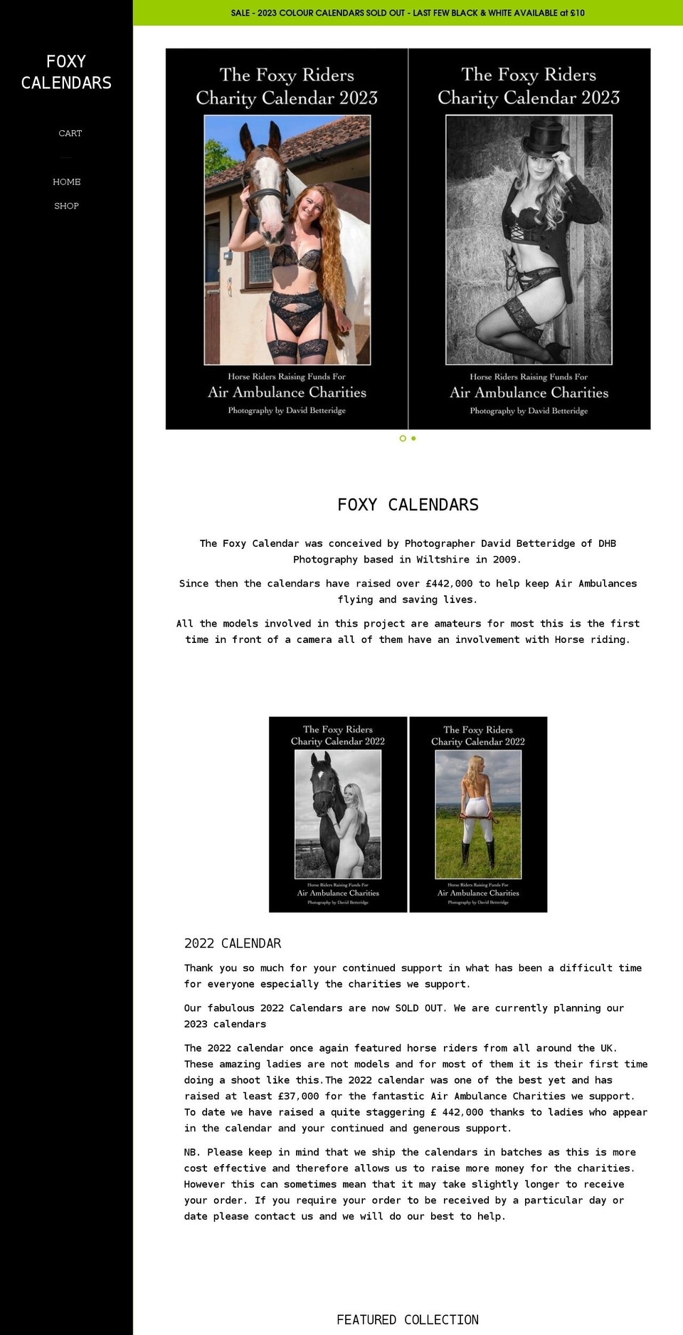 foxycalendars.com shopify website screenshot