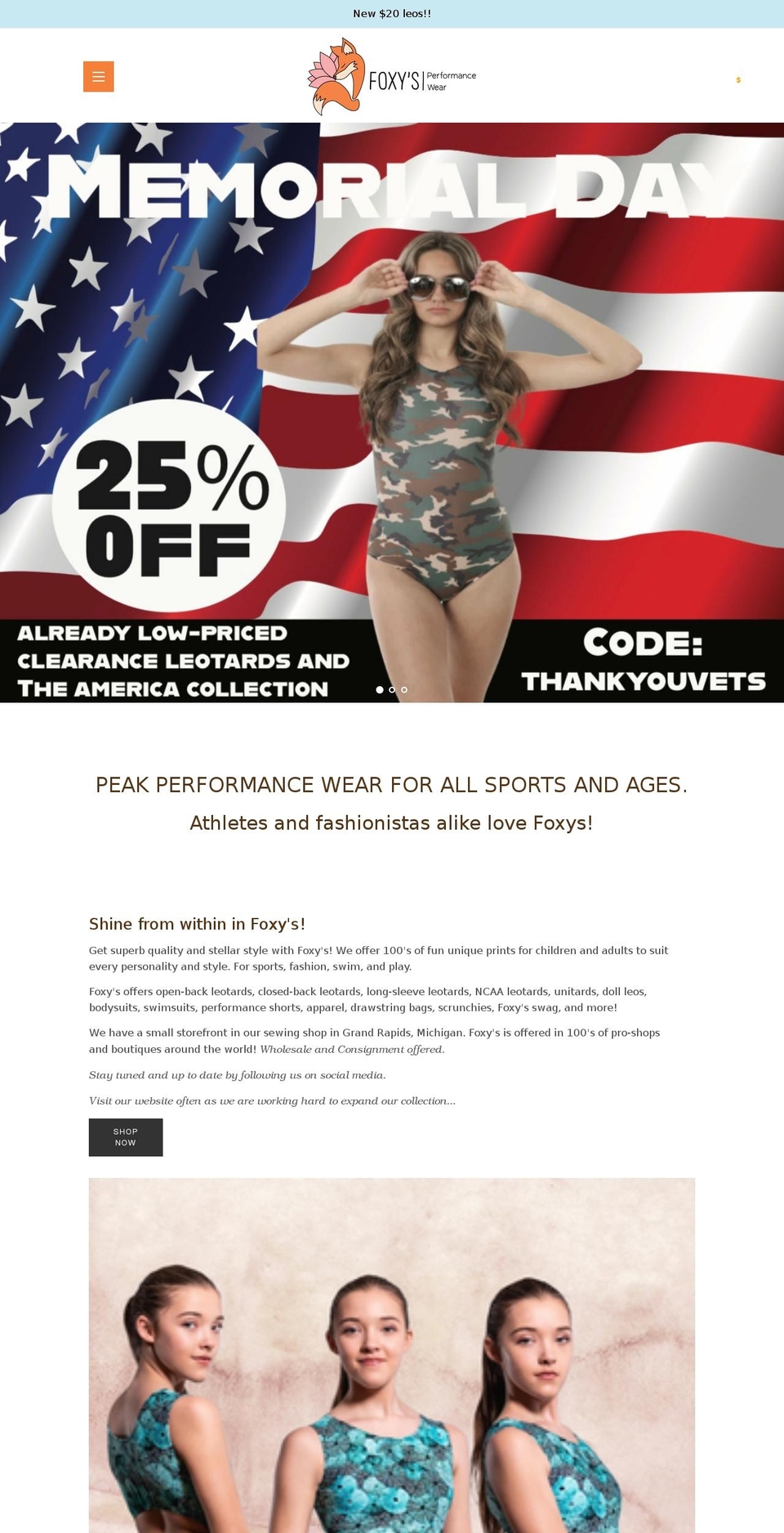 foxysleos.com shopify website screenshot