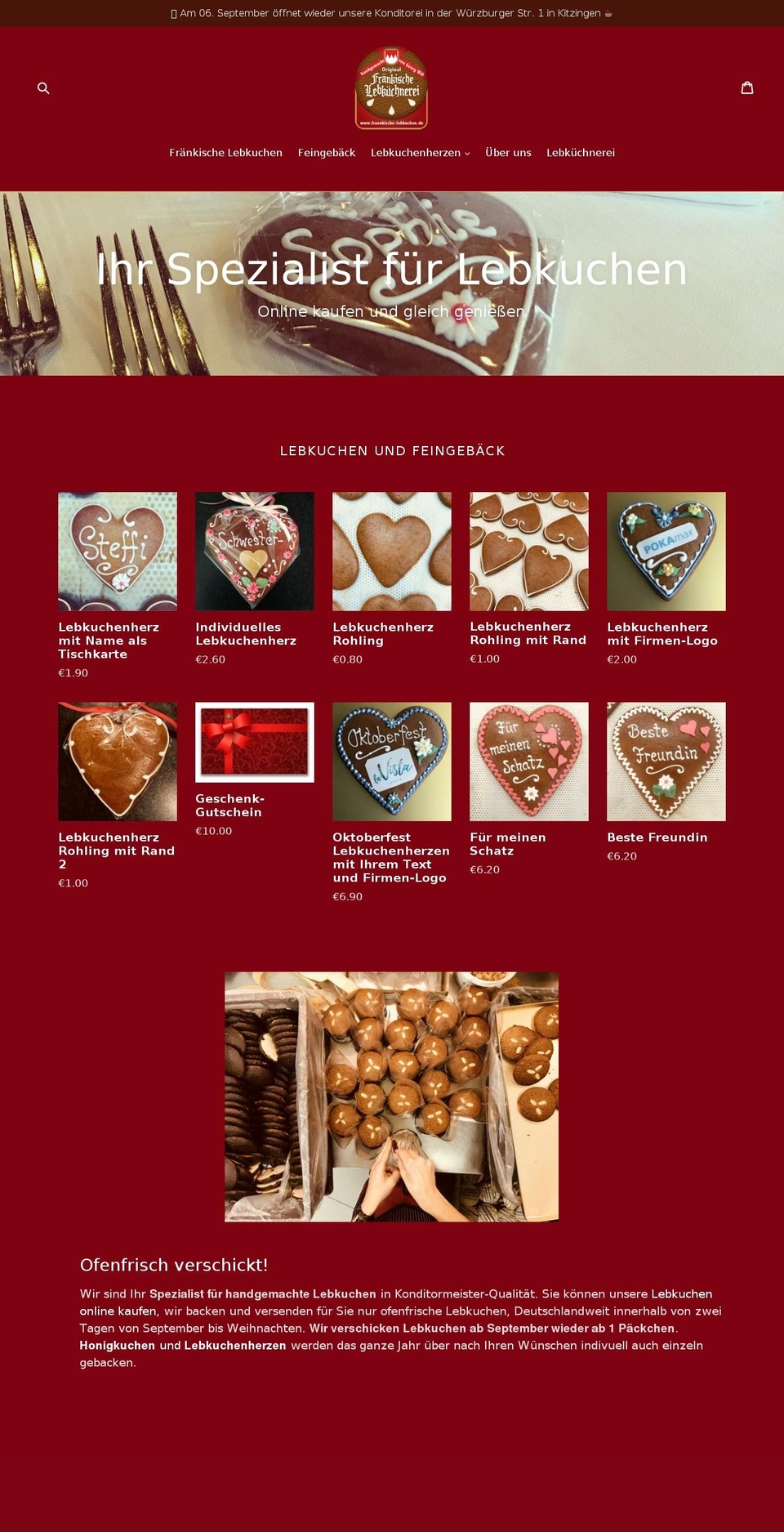 fraenkische-lebkuchen.de shopify website screenshot