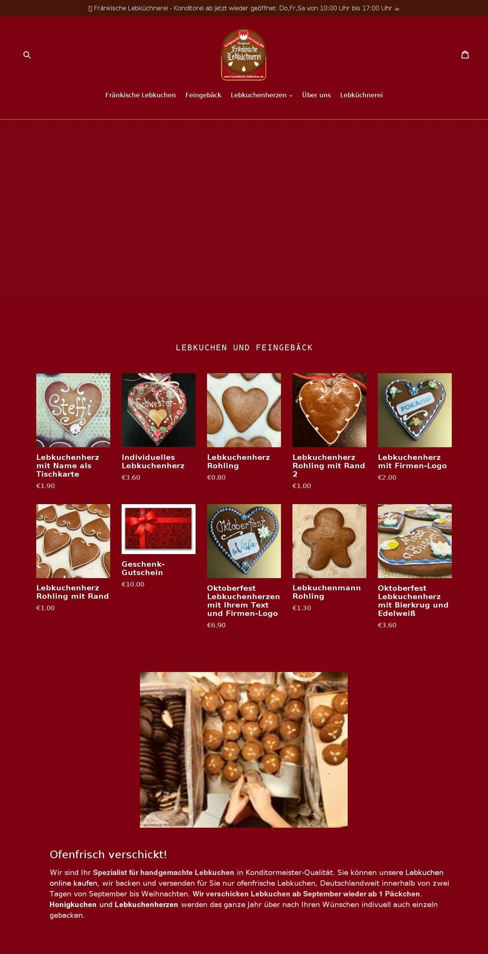 fraenkischelebkuchen.de shopify website screenshot