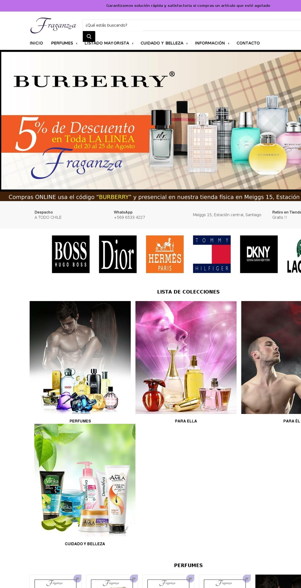 fraganzza.cl shopify website screenshot