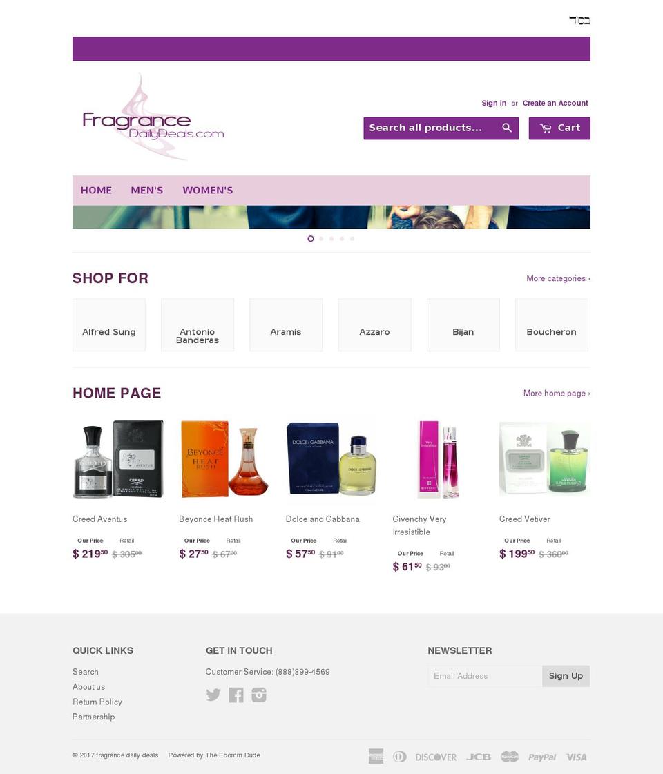 fragrancedailydeals.com shopify website screenshot