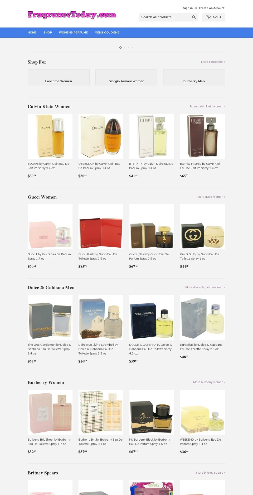 fragrancetoday.com shopify website screenshot