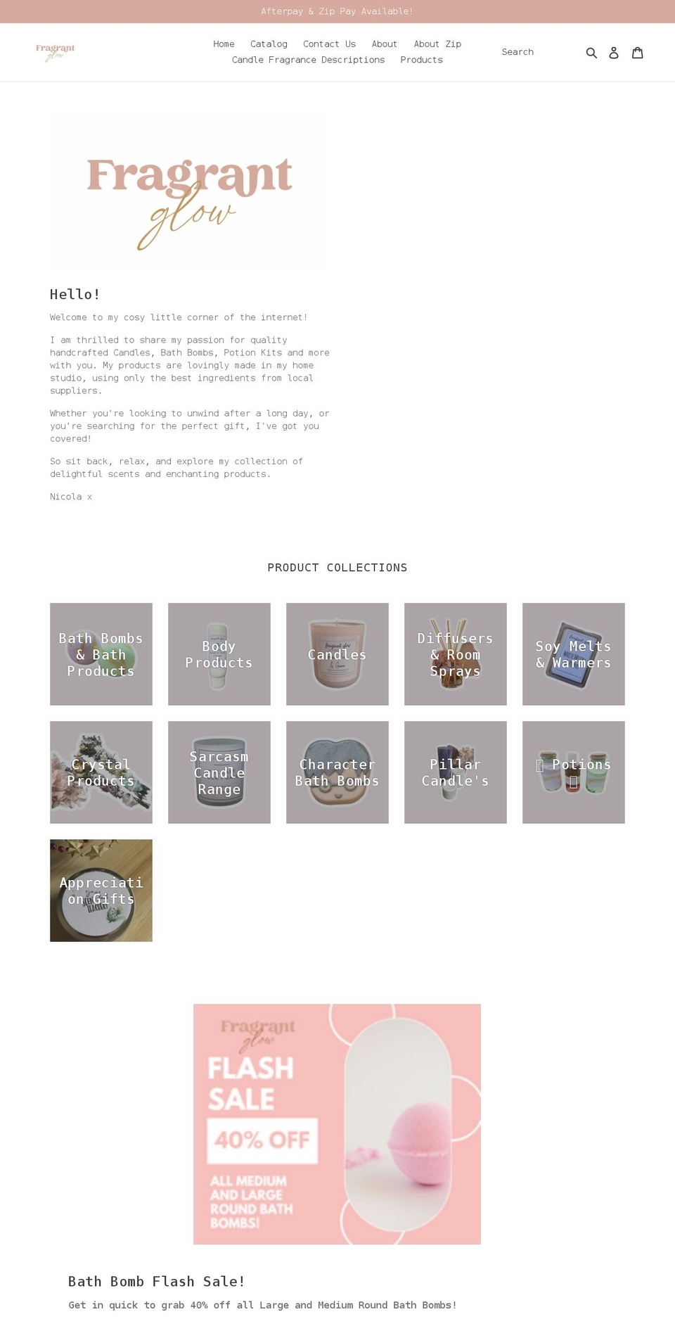 fragrantglow.com.au shopify website screenshot