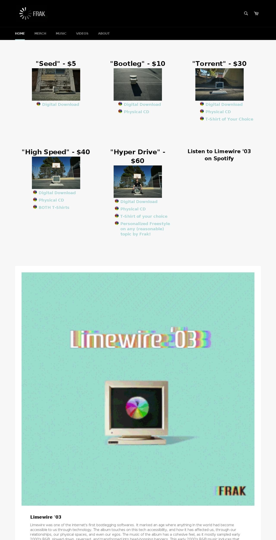 frakmusic.com shopify website screenshot