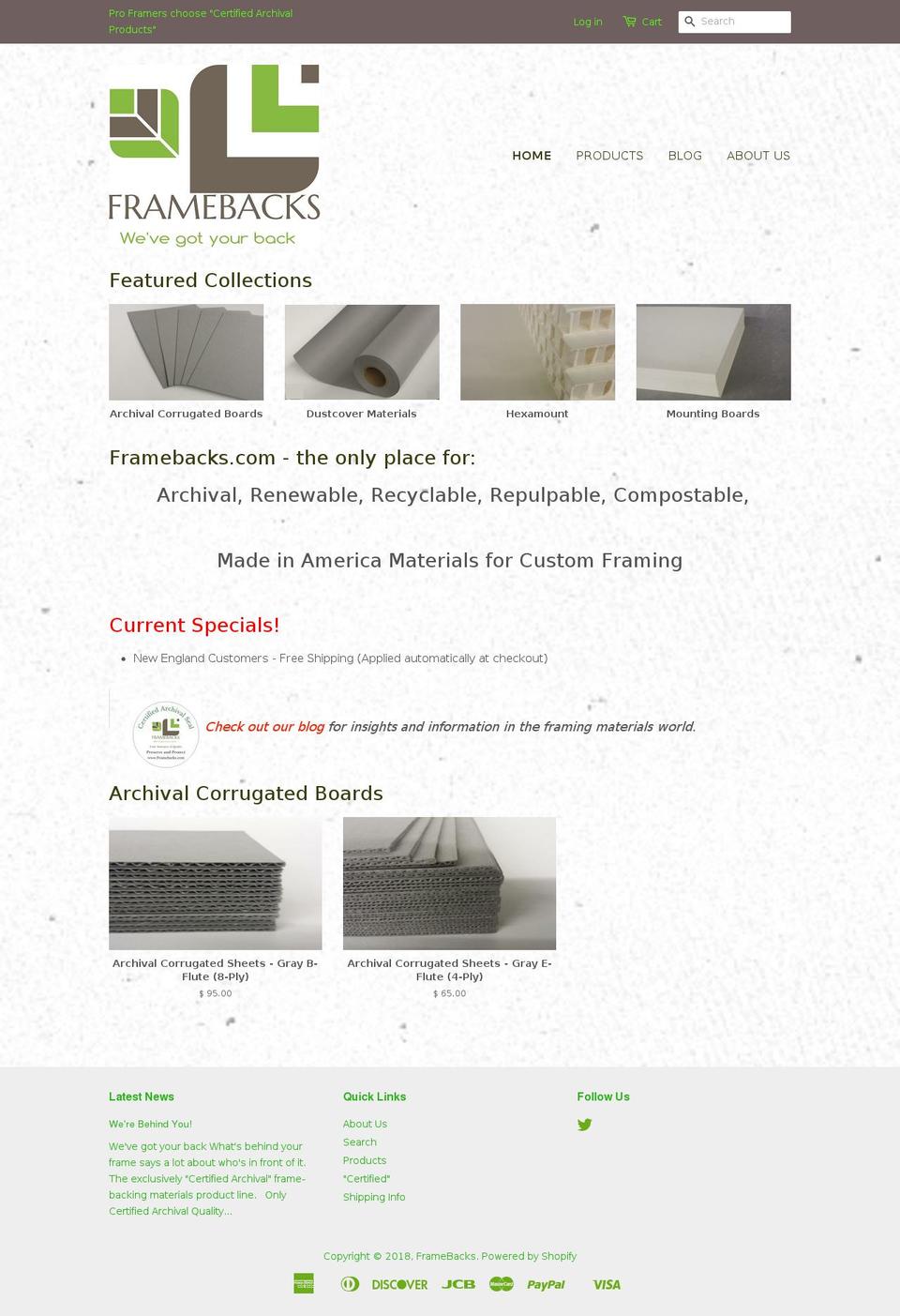 framebacks.com — Shopify storefront screenshot